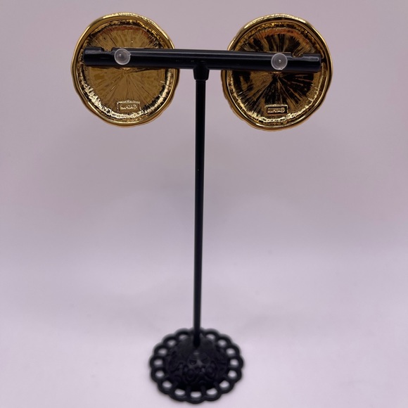 Vintage Napier Gold-Tone Textured Weave Round Disc Earrings - Picture 2 of 4